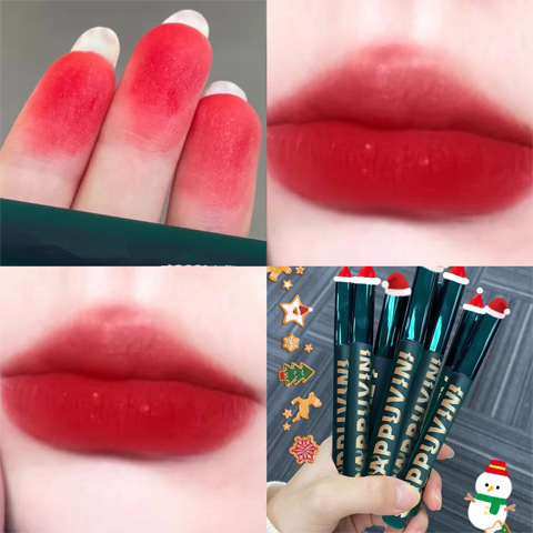 【Cappuvini】Green Air Lip Glaze Christmas Limited Son môi làm trắng môi Son môi bóng