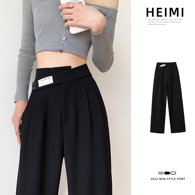 Quần dài SUXI ống rộng lưng cao màu trơn thanh lịch cho nữ