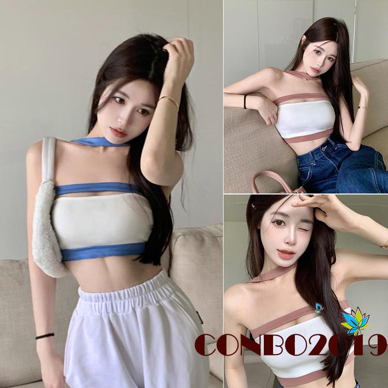 Áo Tank Top Cổ Thuyền Hở Lưng Màu Tương Phản Thời Trang Cho Nữ