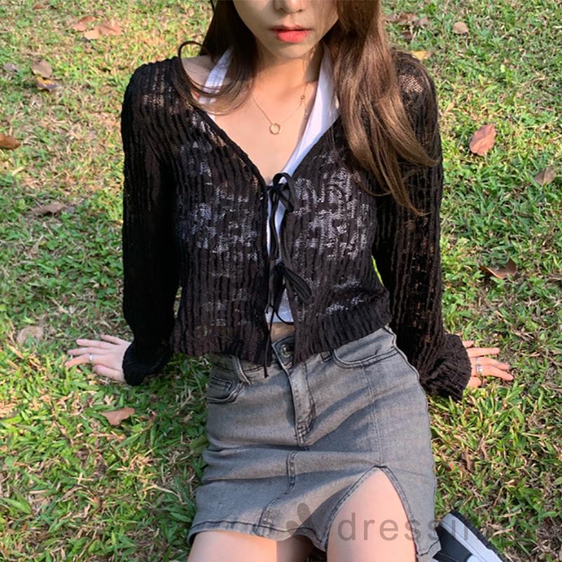 Đầm Nữ Tay Dài Cổ Chữ V Thời Trang