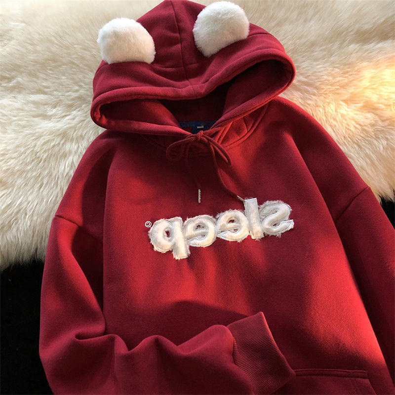Áo Hoodie Tai Gấu Dễ Thương Phong Cách vintage Nhật Bản