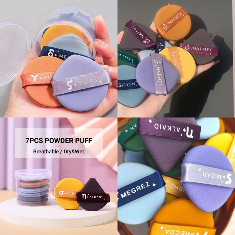 Hộp 7 Bông Phấn Đánh Tán Trang Điểm Nhiều Màu HGVN Kèm Hộp Đựng