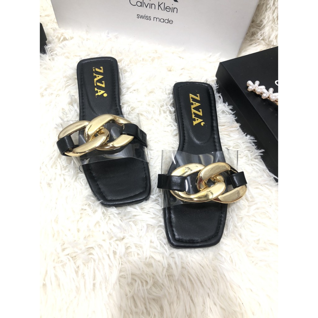 Dép Nữ Quai Ngang Thời Trang Đính Xích To H5