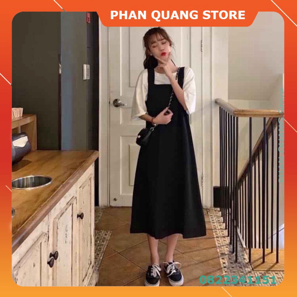 👗 SET YẾM VÁY KAKI DÁNG THỤNG ULLAZANG - YẾM DÀI HÀN QUỐC MIX ÁO PHÔNG TAY LỠ TRẮNG -(Sắn) PQ-Shop