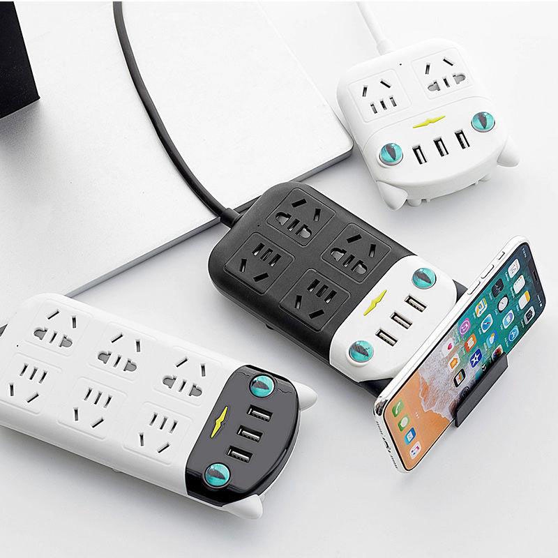 Ổ Cắm Điện Thông Minh Đa Năng Chống Giật, Tích Hợp 3 Cổng Cắm Sạc USB Tiện Lợi Hình CON MÈO VERSION 2 - Gia Dụng Tý Tẹo
