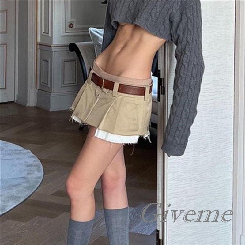 Chân Váy Kaki Chữ A Lưng Thấp Quyến Rũ Cho Nữ