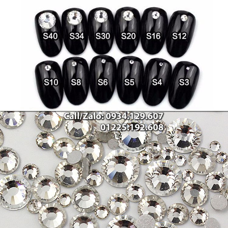 Bịch Hạt đá Pha lê Trắng AB nhiều size SS3 SS4 SS5 SS6 SS8 SS12 SS16