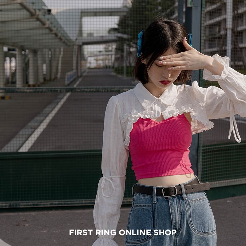 Bộ Áo Sơ Mi Dài Tay + Áo Camisole Xinh Xắn Dành Cho Nữ