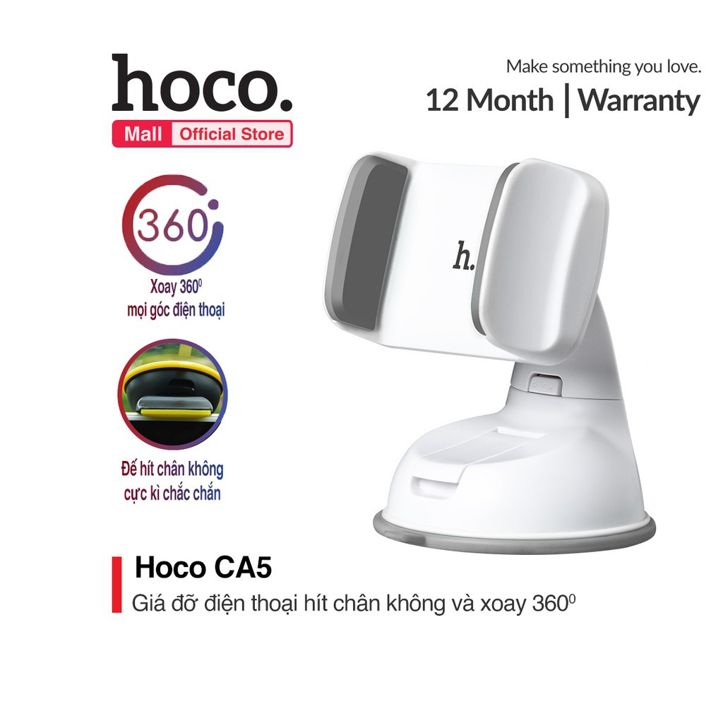 CHÍNH HÃNGKẸP Giá đỡ Hoco CA5 kẹp điện thoại trên xe hơi Ô TÔ xoay 360 độ đế hít chân không cực kì chắc chắn