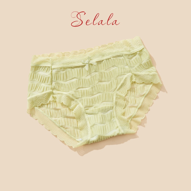 Quần Lót Nữ Selala Ren Nhún Phối Nơ Thông Thoáng Sexy QR15