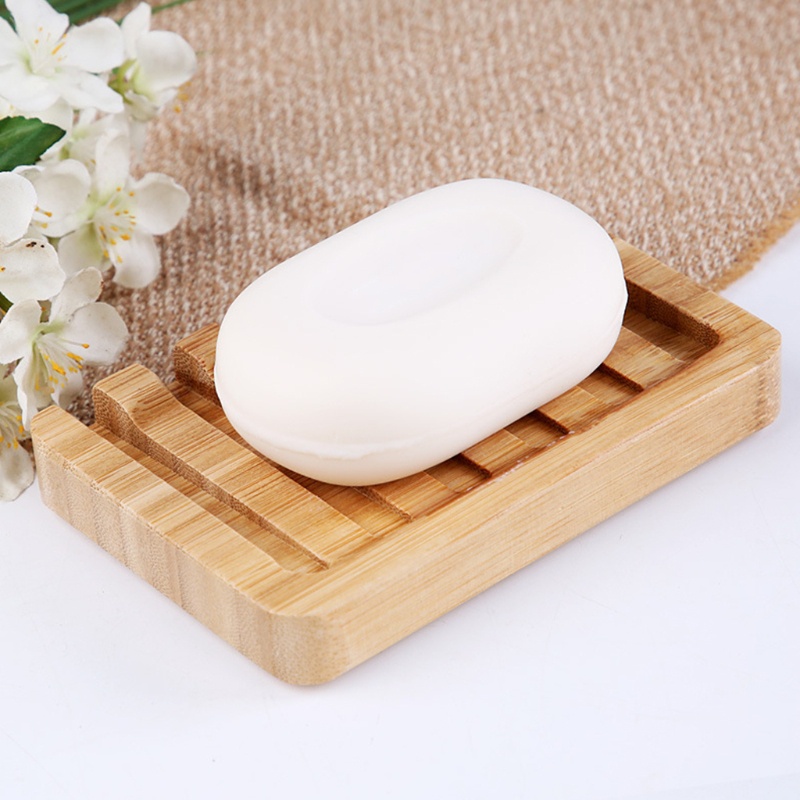 Bộ 2 Giá Đỡ Xà Phòng Bằng Tre Có Rãnh Thoát Nước Tiện Dụng