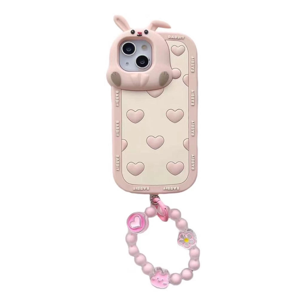 Ốp Điện Thoại silicone Mềm Hình Thỏ 3d Có Vòng Đeo Tay Cho iphone 15 15 pro 15 promax14 pro max 13 promax 12 promax 11