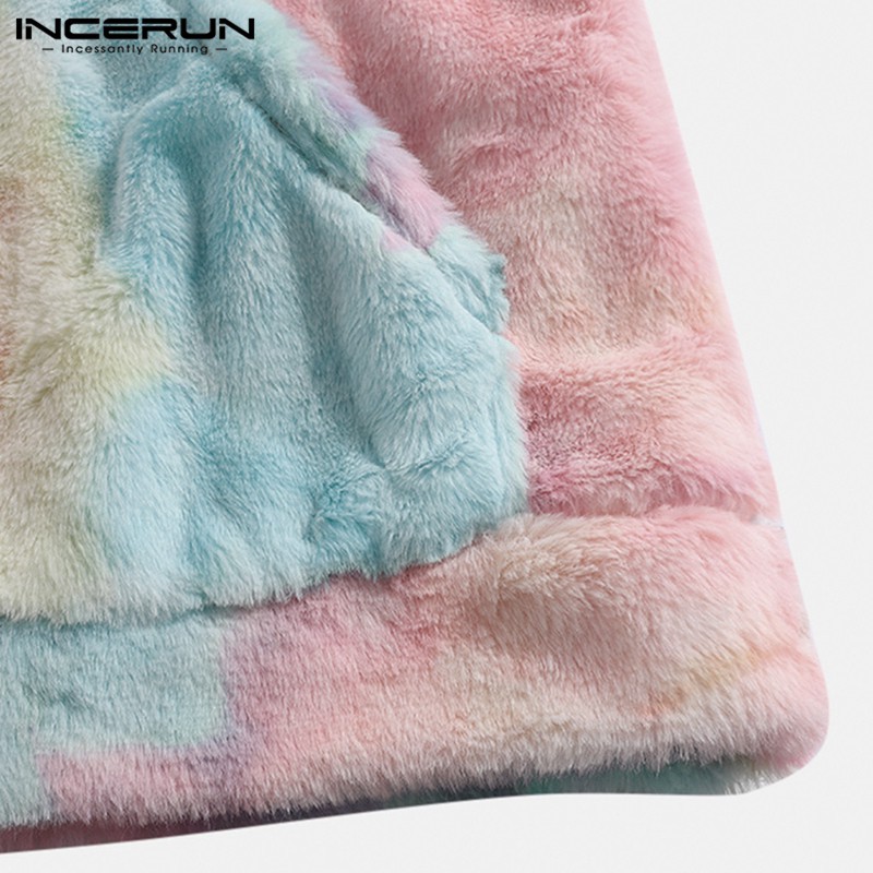 Áo hoodie INCERUN tay dài chất liệu lông nhung họa tiết nhuộm nhiều màu sắc thời trang mùa đông cho nam | BigBuy360 - bigbuy360.vn