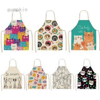 Tạp Dề Vải Lanh Cotton Không Tay In Hình Con Mèo Dễ Thương