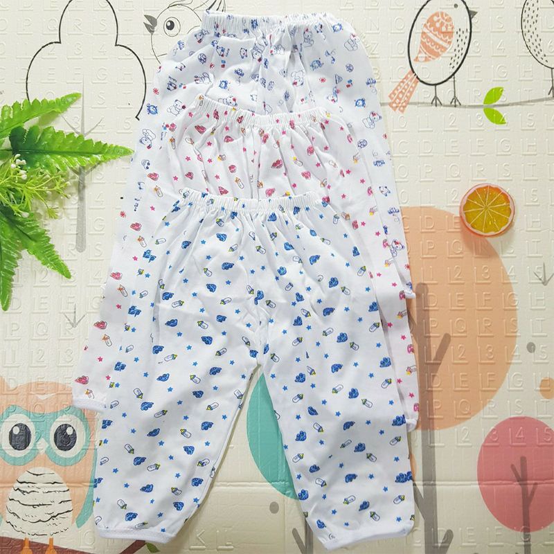 Quần dài cotton nền trắng in hình cho bé 3-8kg