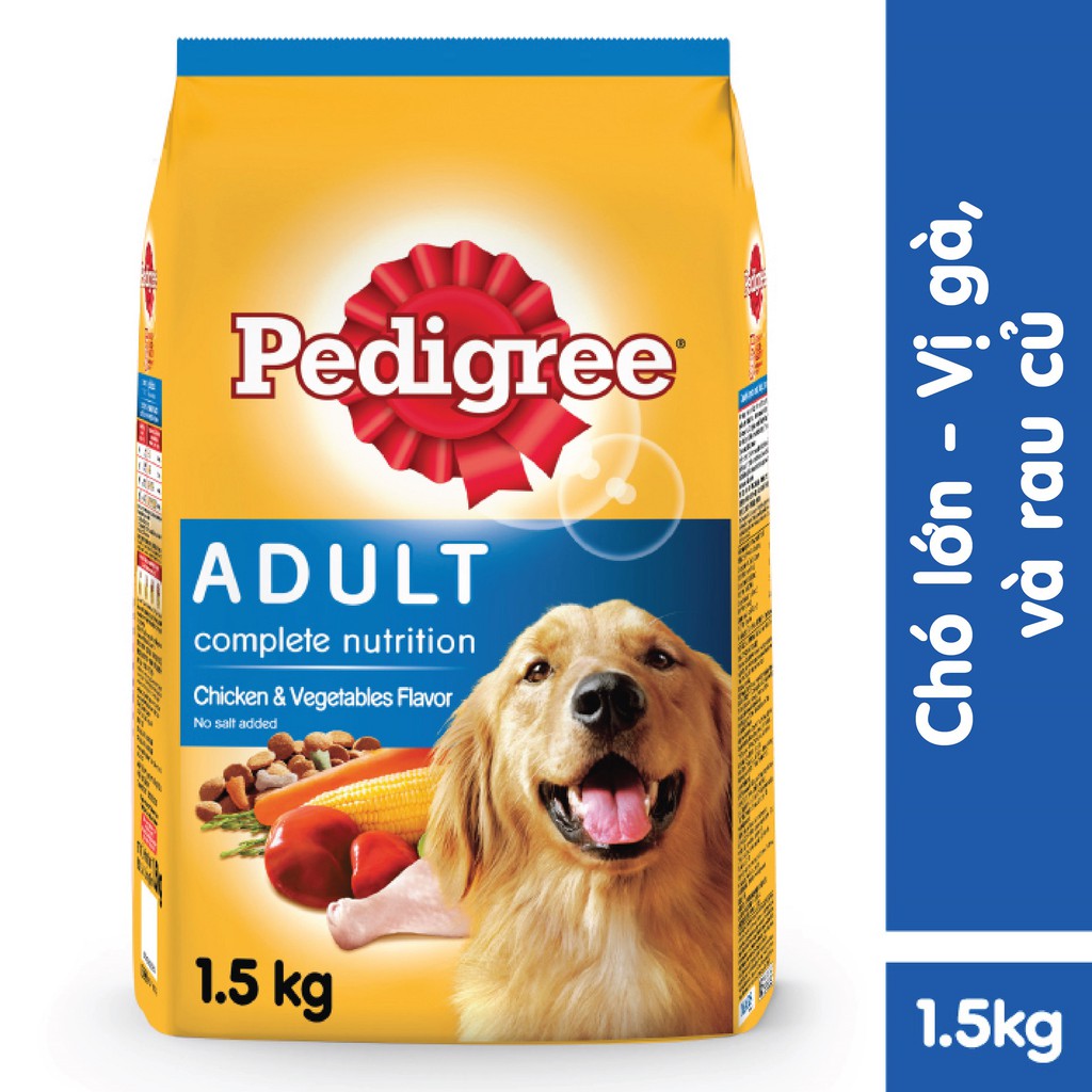 PEDIGREE® Bộ thức ăn cho chó lớn dạng hạt vị gà và rau củ 1.5kg + dạng sốt vị thịt gà 130g (6 gói)
