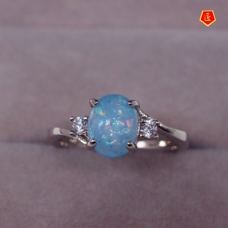 Nhẫn Đính Đá Opal Thiết Kế Đơn Giản Thời Trang Cho Nữ