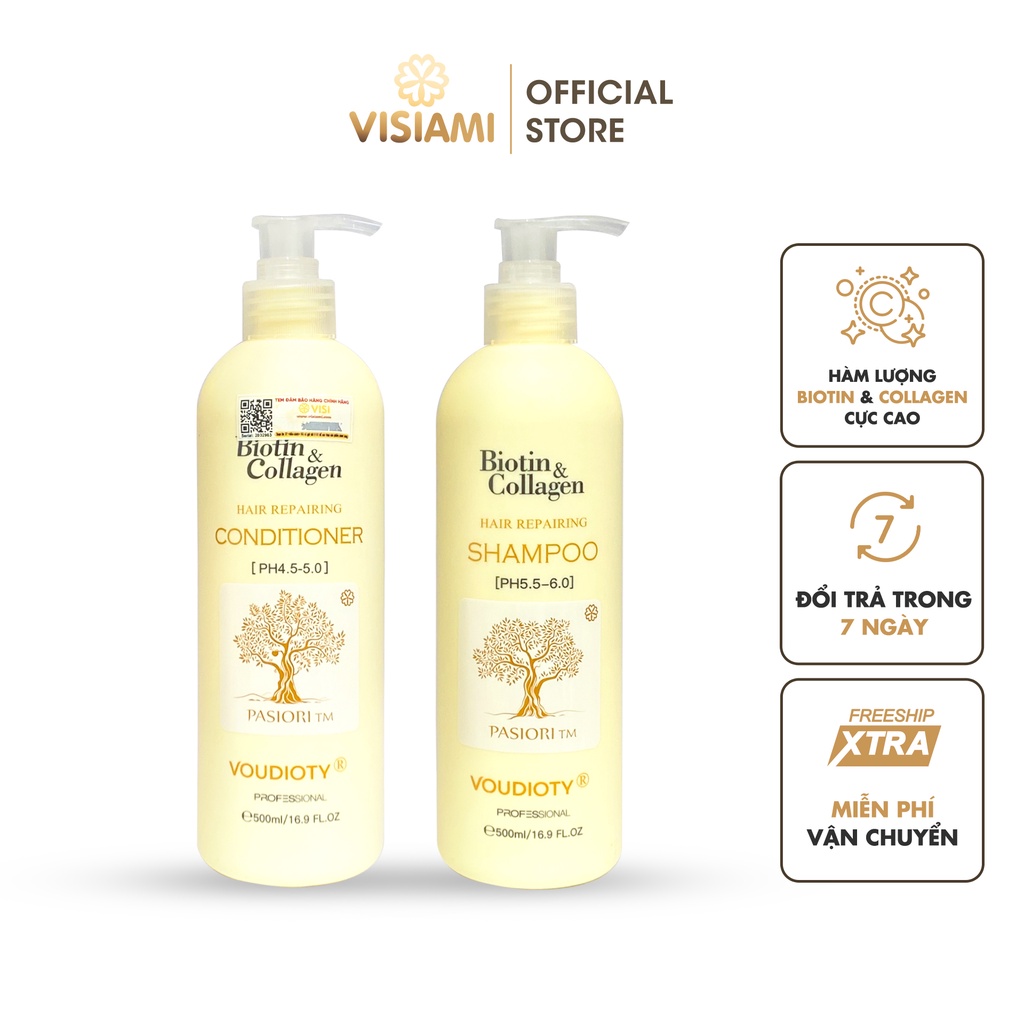 Dầu gội xả mượt tóc, Cặp gội xả Biotin Collagen chai vàng 500ml - 1000ml