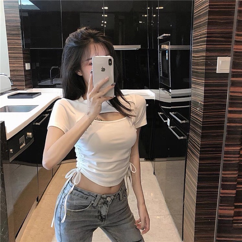 Áo Zip Hở Ngực Rút Eo 5 Màu