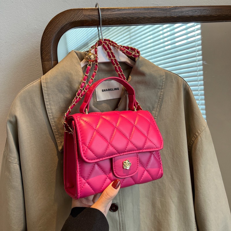 Túi đeo chéo nữ, Túi đeo vai da nắp gập da quả trám màu sắc basic dây điều chỉnh dễ phối đồ