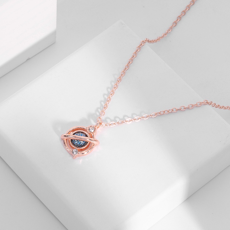 PINKDUDU Vòng cổ Thép Titan Mặt Hình Hành Tinh Đính Đá Hồng PD583