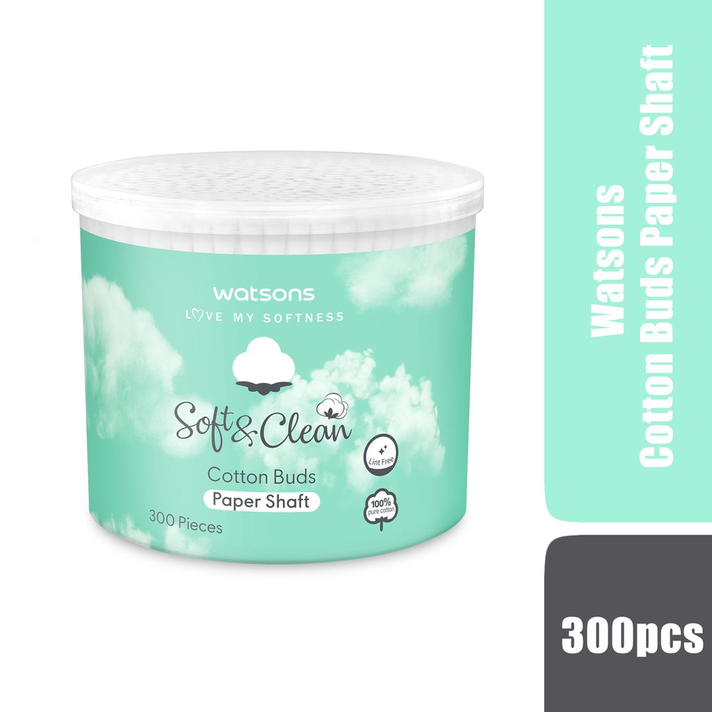 Bông Tăm Watsons Love My Softness Soft &amp; Clean Cotton Buds Paper Shaft Dạng Hộp 300 Cây