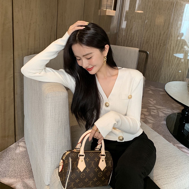 Áo Cardigan Dệt Kim Tay Dài Cổ Chữ V Dáng Ôm Phong Cách Thời Trang Hàn Quốc Dành Cho Nữ