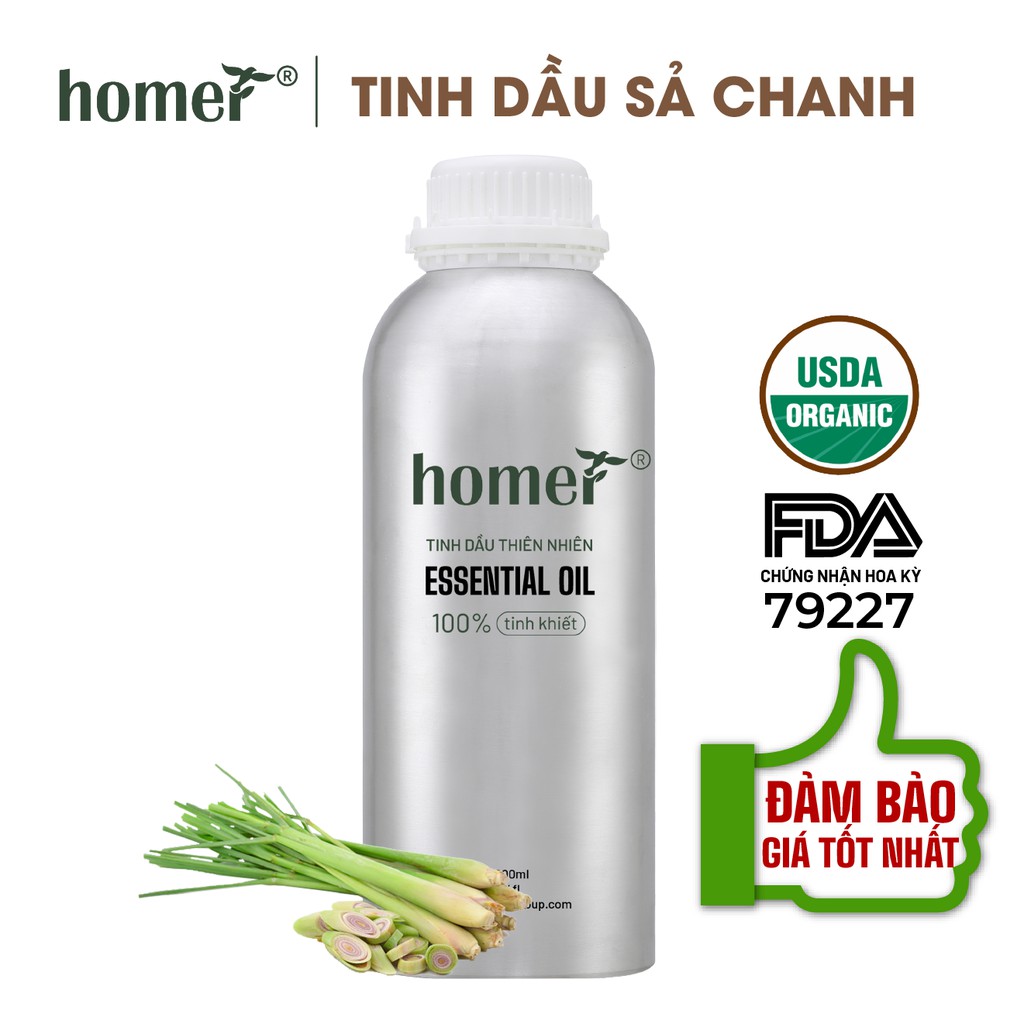 Tinh dầu Sả chanh Việt Nam Homer 500ML/ 1L - Lemongrass Essential Oil - đạt chuẩn chất lượng kiểm định