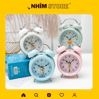 Được chọn màu - Đồng hồ báo thức TO CHUÔNG ĐÔI TO, có đèn, đồng hồ kim loại phong cách cổ điển Retro