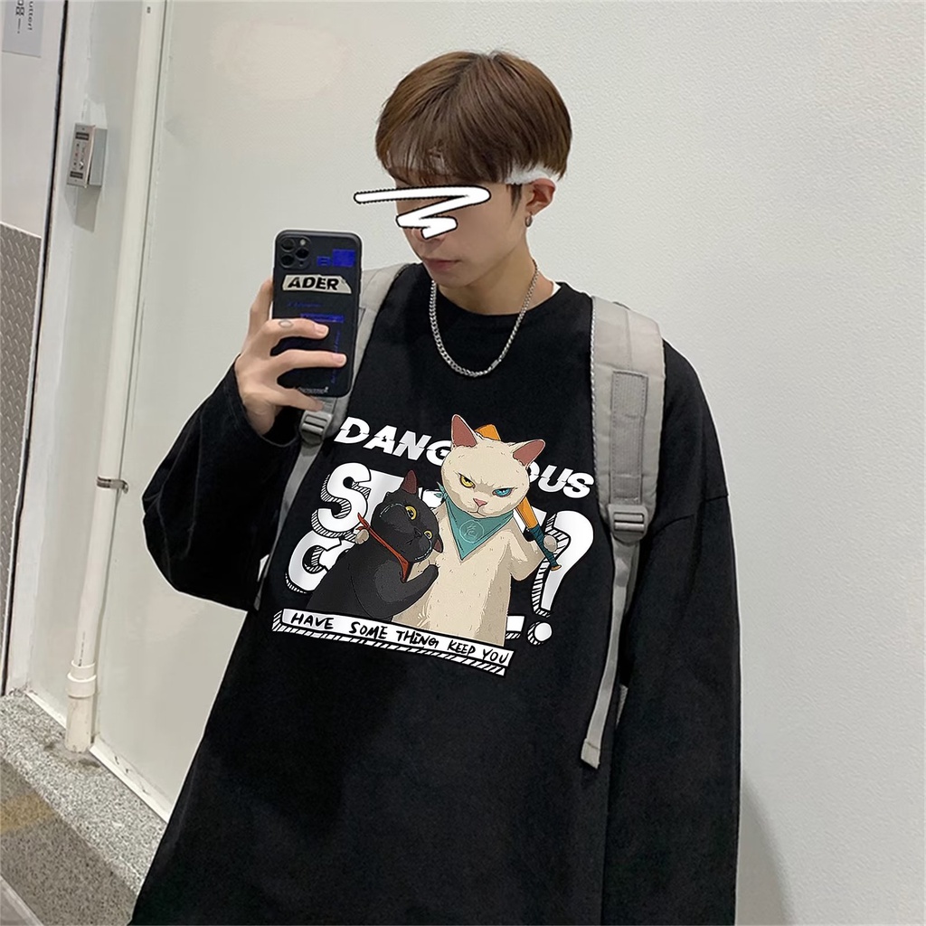 Áo Thun Tay Dài Dáng Rộng In Họa Tiết Hoạt Hình Phong Cách Hip Hop Hàn Quốc Thời Trang Cho Nam Và Nữ Size M-5XL