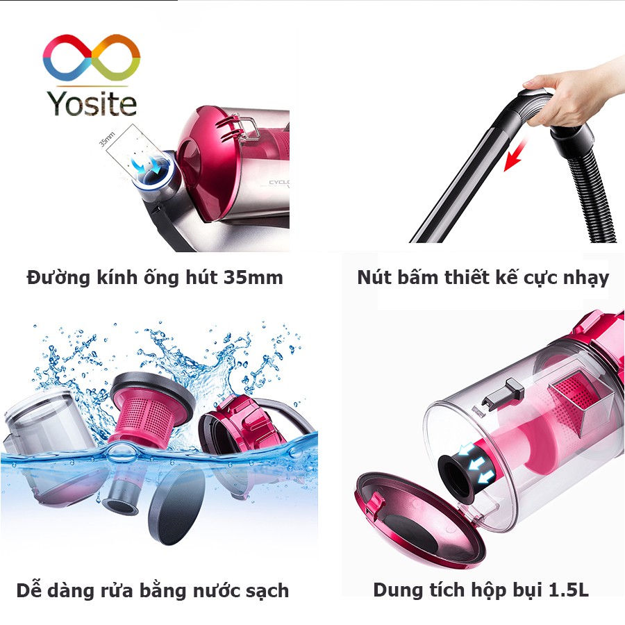 Máy hút bụi Yangzi XC87 công suất 1400W lực hút 17kPa hút sạch bụi bẩn trên mọi địa hình tặng 9 đầu hút