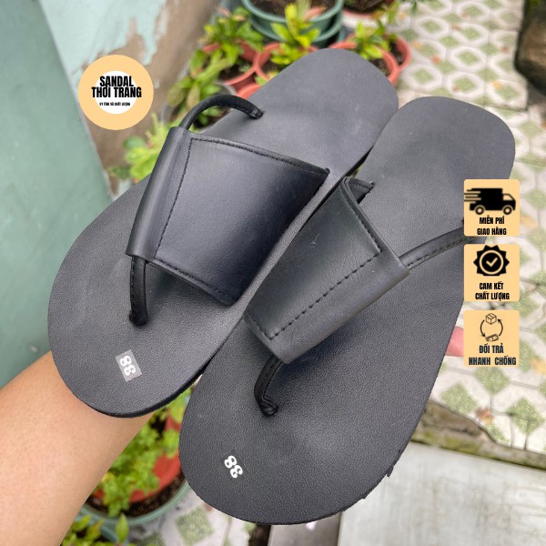 Dép sandal nữ nam xỏ ngón đế bệt full đen  SANDALTHOITRANG