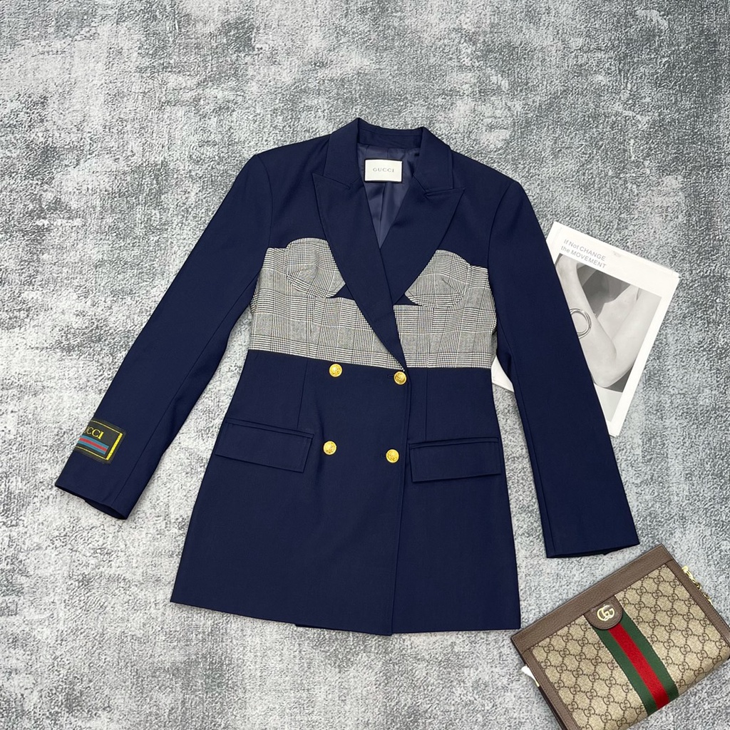 Áo khoác dài tay kẻ sọc retro thời trang nữ cao cấp Gucci GC GG sành điệu, thanh lịch và thời thượng