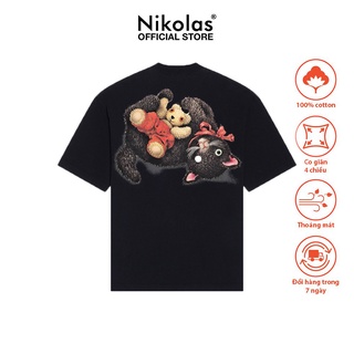 Áo thun unisex nikolas 100% cotton red cat tee