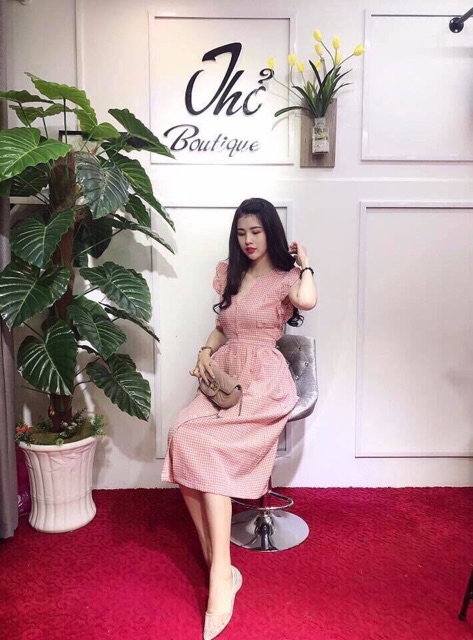 Maxi caro hồng tay bèo