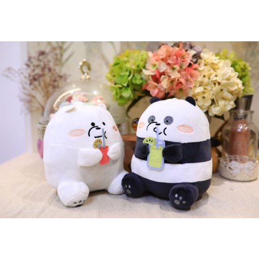 gấu bông ba anh em gấu uống nước G2B13 gấu bông bare bear cosplay mặc áo thú 20cm