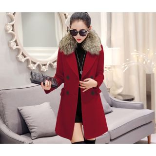 Áo khoác dạ cổ lông cao cấp