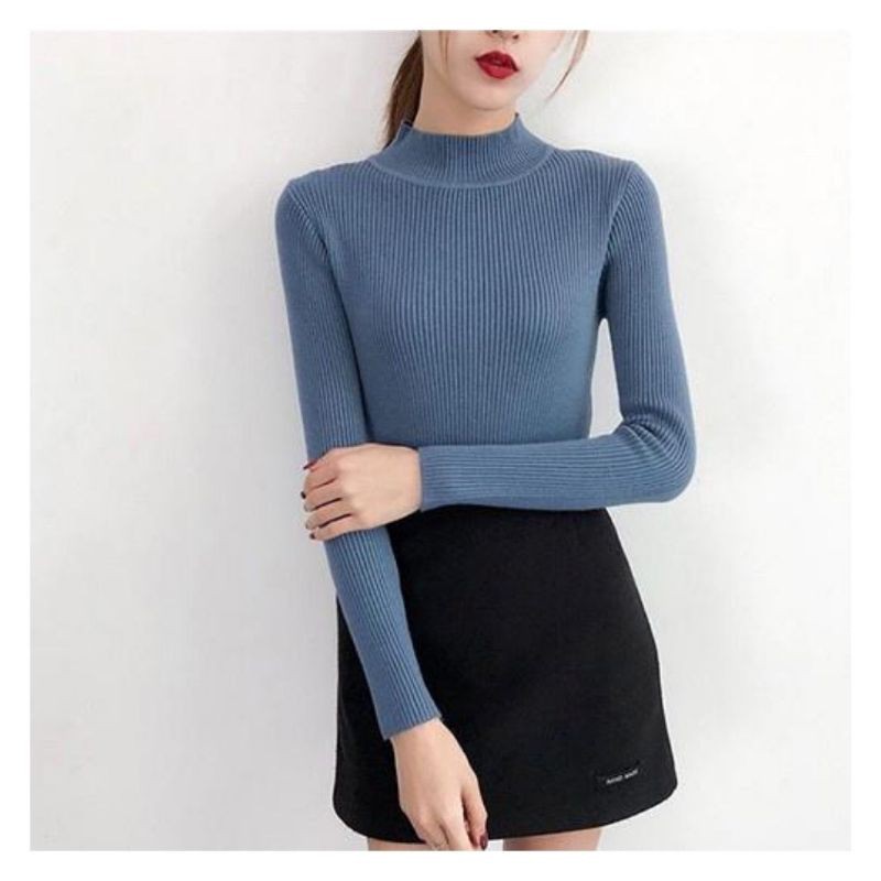 Áo len tăm cổ ba phân free size chất đẹp dáng bo ôm cho chị em từ 40kg đến 65kg | BigBuy360 - bigbuy360.vn