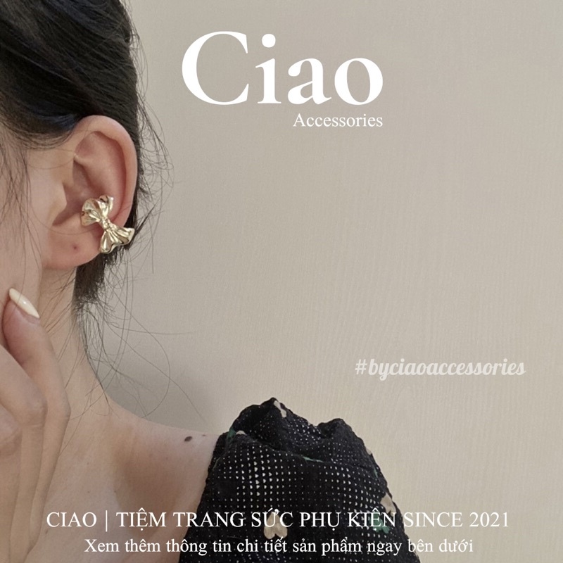 [HOẢ TỐC 1H] Khuyên vành tai/ Kẹp vành tai mạ bạc thiết kế hình nơ mã 28 trendy Ciao accessories