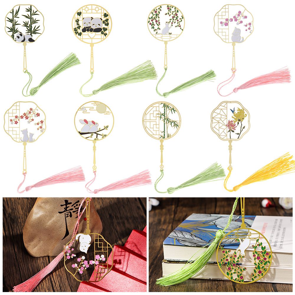 Thẻ Đánh Dấu Trang Sách Bằng Kim Loại Thiết Kế Đục Lỗ Phối Tua Rua Phong Cách Retro