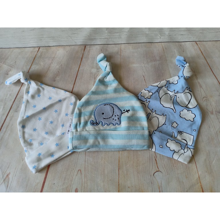 Set 3 Nón Sơ Sinh cotton Momcare cột chóp/ Mũ 2 lớp cho em bé dưới 5 tháng tuổi