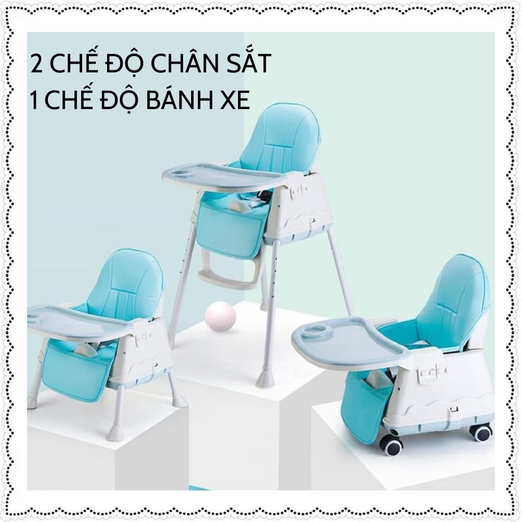 Ghế ăn dặm cho bé Hanbei cho bé có bánh xe kèm mặt bàn mới nhất 2021