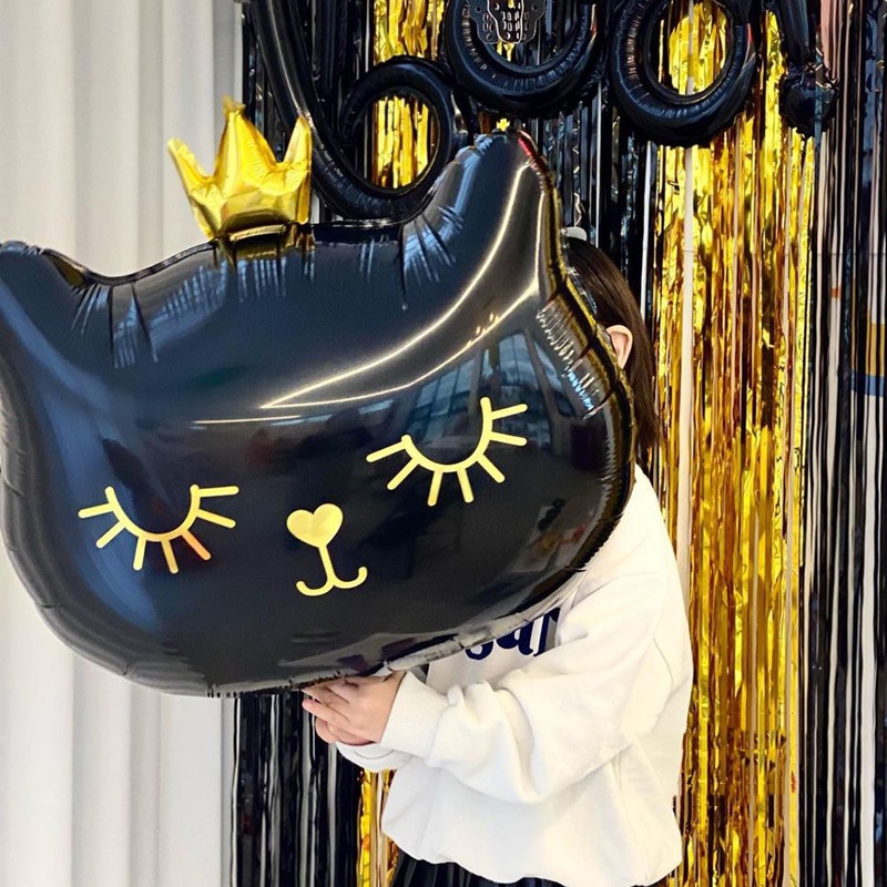 Bong Bóng Lá Nhôm Hình Đầu Mèo Đội Vương Miện Màu Hồng Đen Trang Trí Tiệc Cưới / Sinh Nhật / Valentine