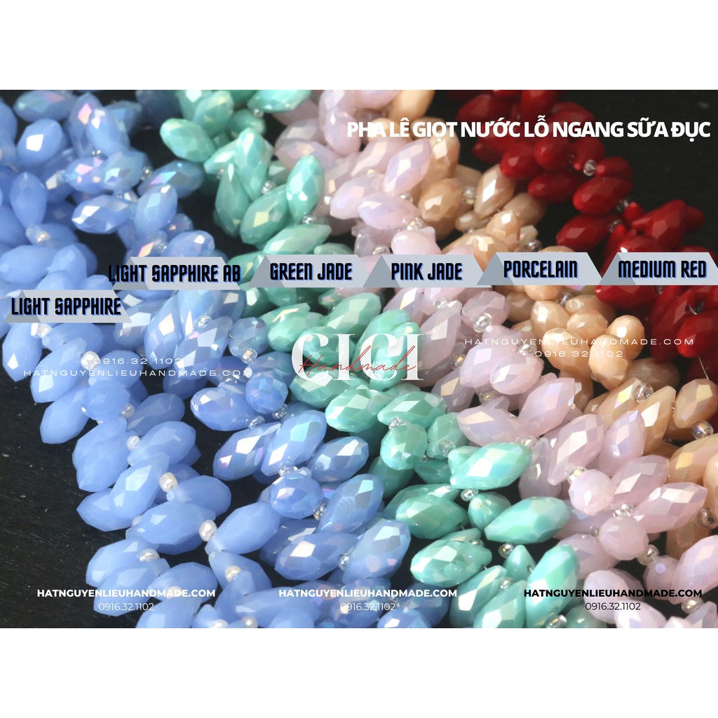 Dây Pha lê giọt nước lỗ ngang 6*12mm màu trong Cici Handmade nguyên liệu DIY hạt đính kết hạt làm vòng tay