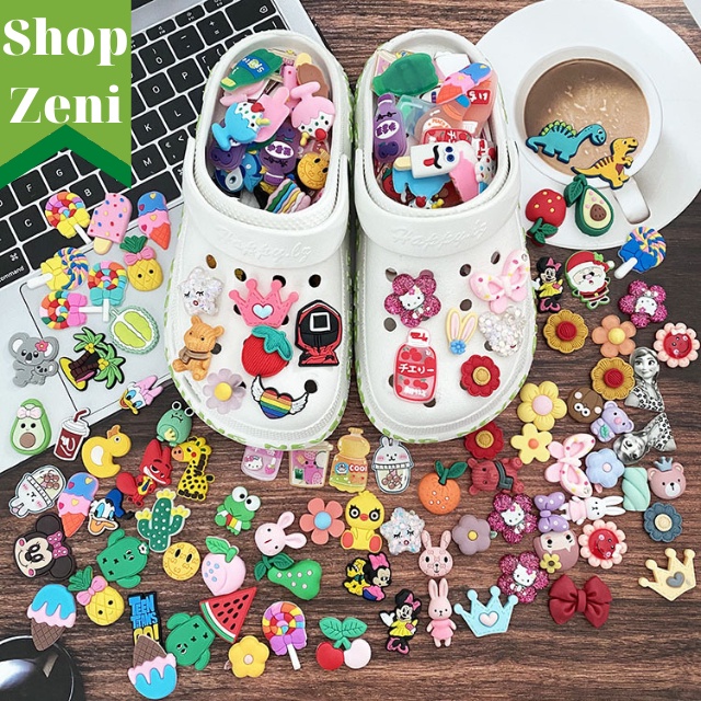 Phụ Kiện Jibbitz, Sticker, Charm 2D Gắn Trang Trí Giày Dép Crocs, Cross, Dép Sục Theo Phong Cách Của Bạn