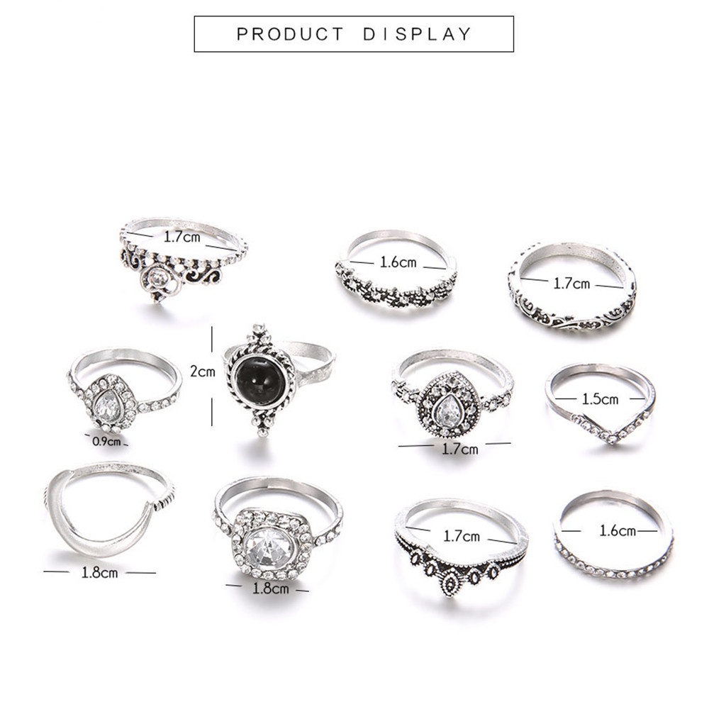 Set 11 Nhẫn Bạc Đính Đá Thời Trang Cho Nữ
