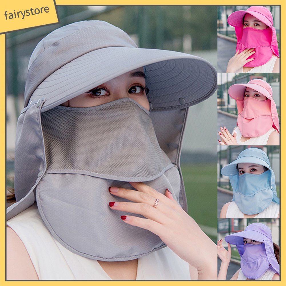 Mũ bảo vệ chống nắng đa năng dành cho nữ có vành rộng có tích hợp tấm che mặt có thể tháo rời