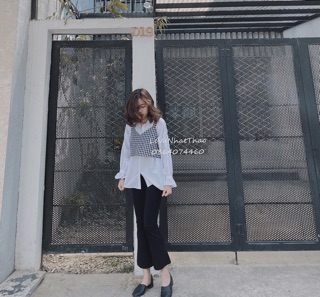SÉT ÁO SƠ MI BÈO TAY + gile KẺ