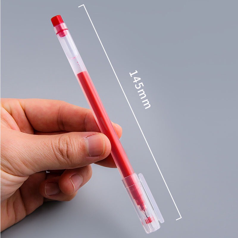 Bút mực gel dung lượng lớn Béo shop ngòi 0.5mm thiết kế vỏ trong suốt màu đen đỏ xanh B14