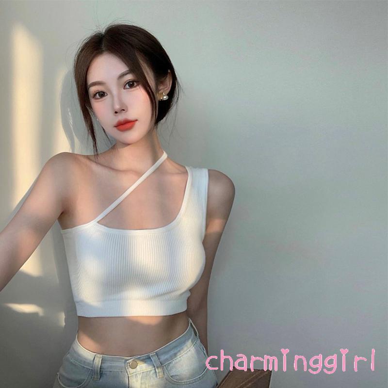 Áo kiểu phối dây chéo màu trơn hình chữ U không đường may cho nữ